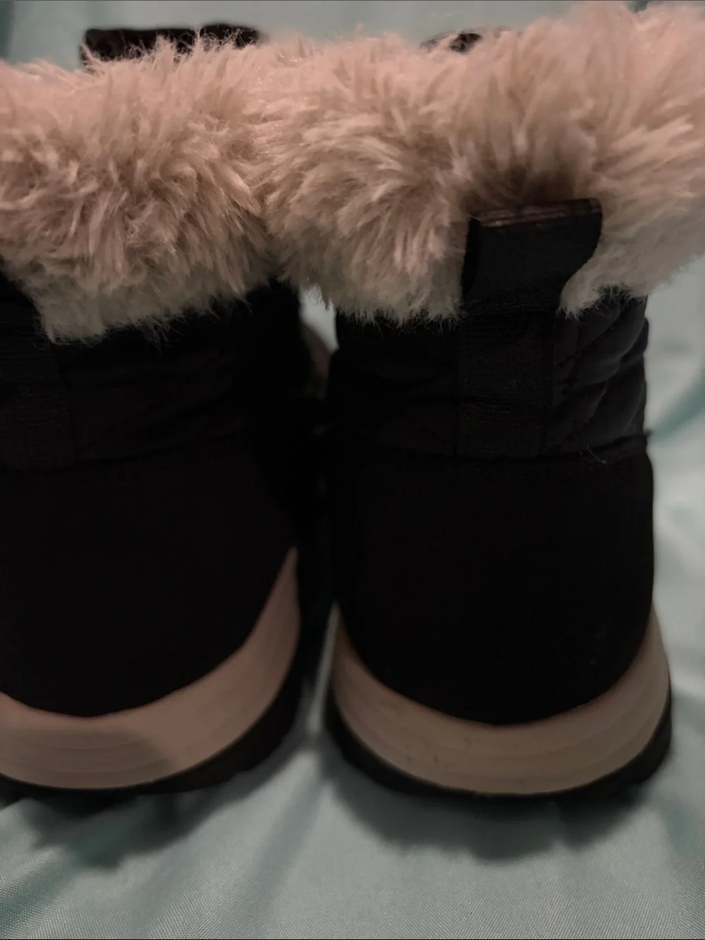 Ryka Black Ankle Booties with White Fur Trim
